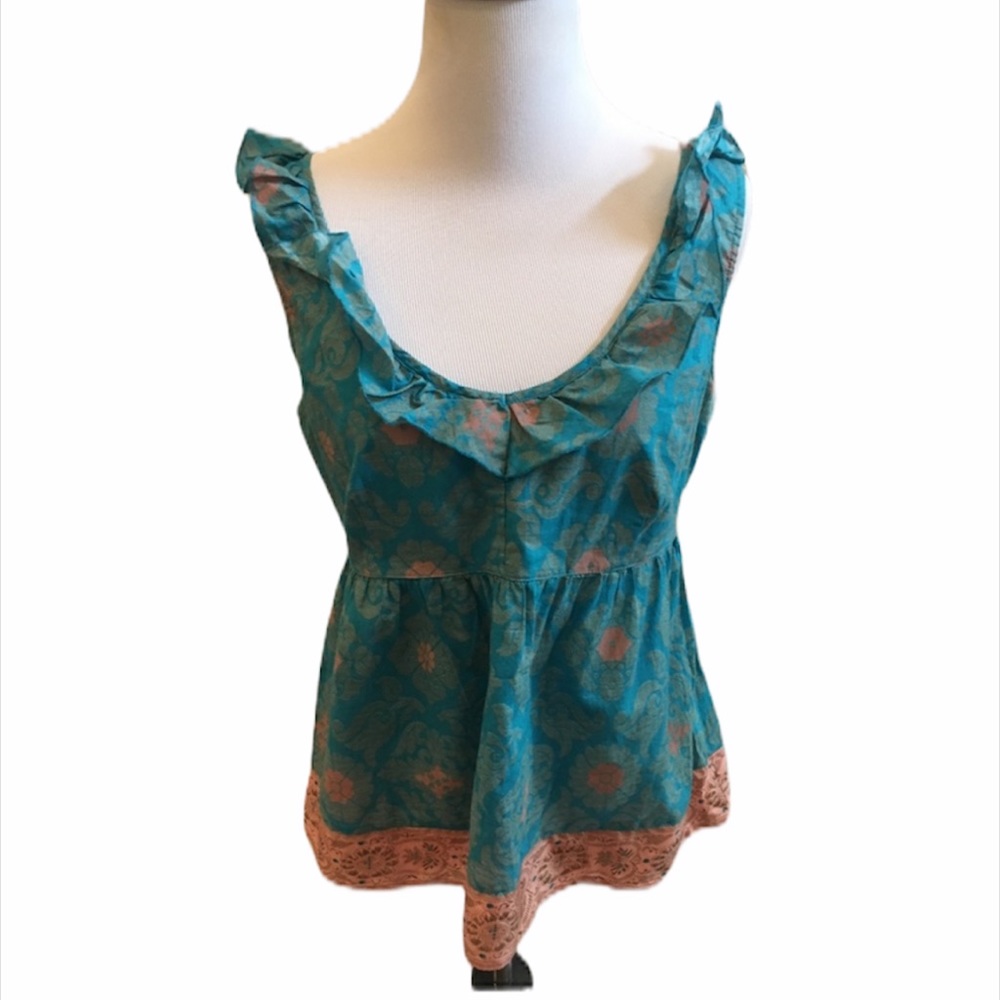 Edme & Esyllte Ruffle Lace Turquoise Top Size 2 - Picture 2 of 13